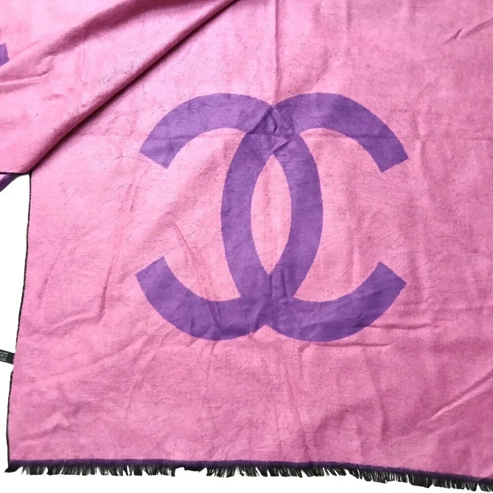 CHANEL Luxury Vintage Purple & Pink CC Logo Motif Shawl Wrap Scarf - Picture 4 of 8